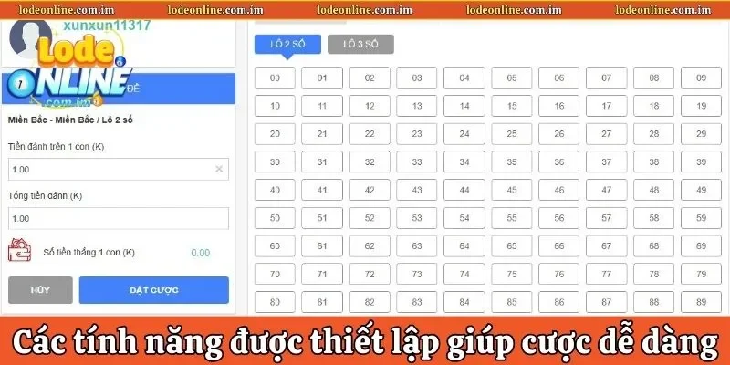 Các tính năng được thiết lập giúp cược dễ dàng
